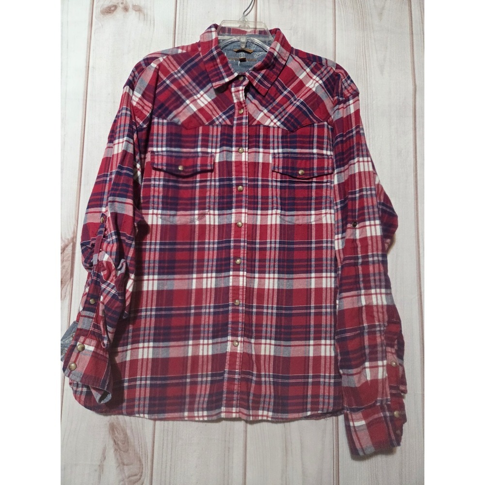 Jachs Girlfriend Red Plaid Flannel Western Snap Shirt XXL Comfort Stretch Women